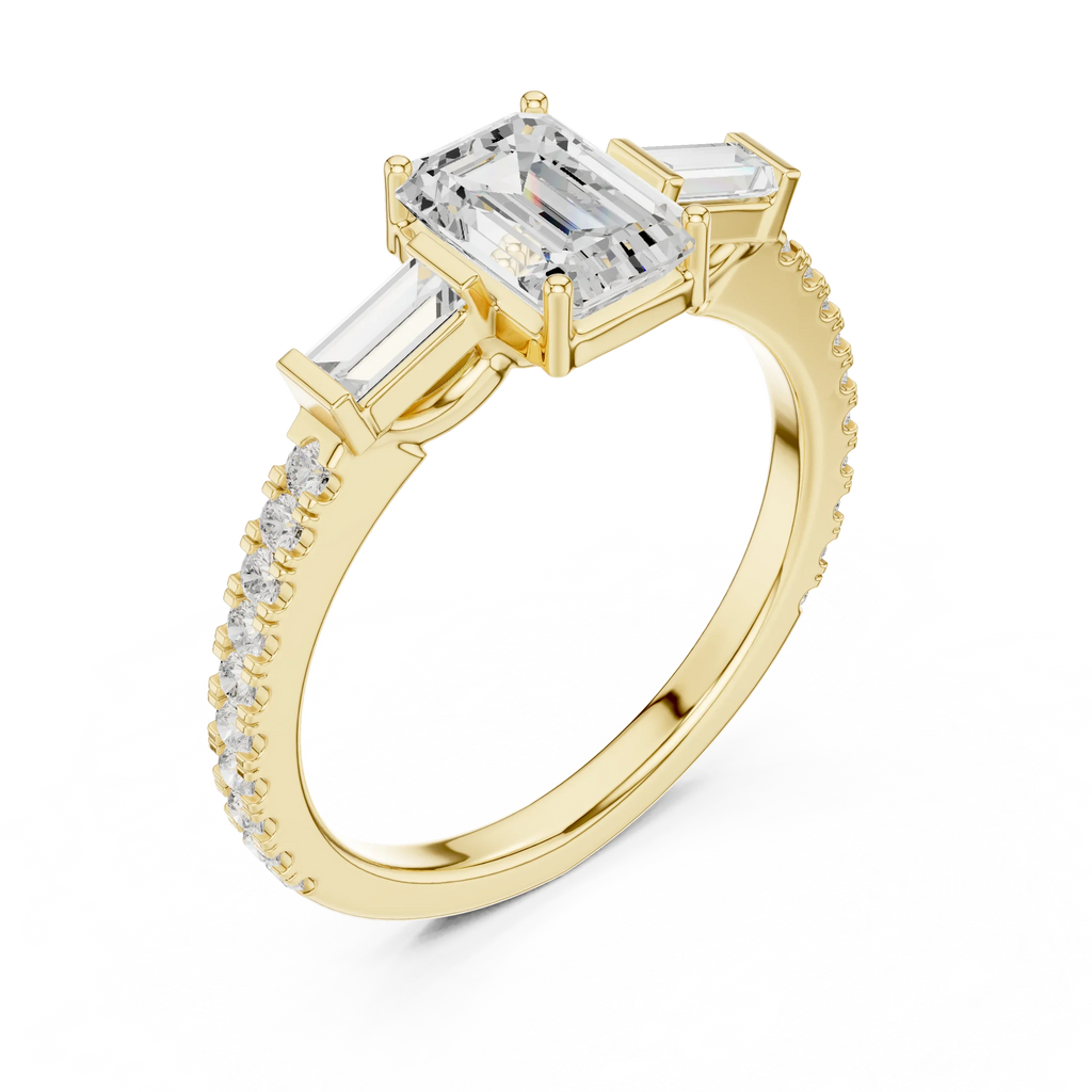 Three Stone Baguette 1.46 CTW Emerald White Gold VVS1 Cocktail Moissanite Diamond Ring