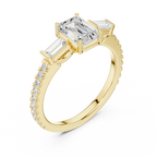 Three Stone Baguette 1.46 CTW Emerald White Gold VVS1 Cocktail Moissanite Diamond Ring