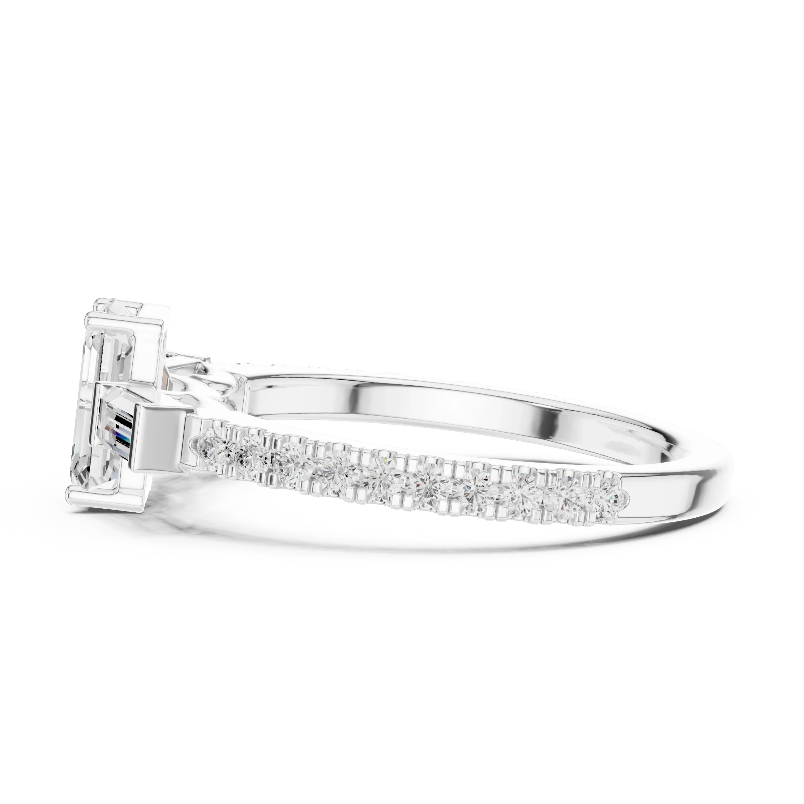 Three Stone Baguette 1.46 CTW Emerald White Gold VVS1 Cocktail Moissanite Diamond Ring