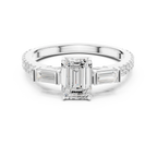 Three Stone Baguette 1.46 CTW Emerald White Gold VVS1 Cocktail Moissanite Diamond Ring
