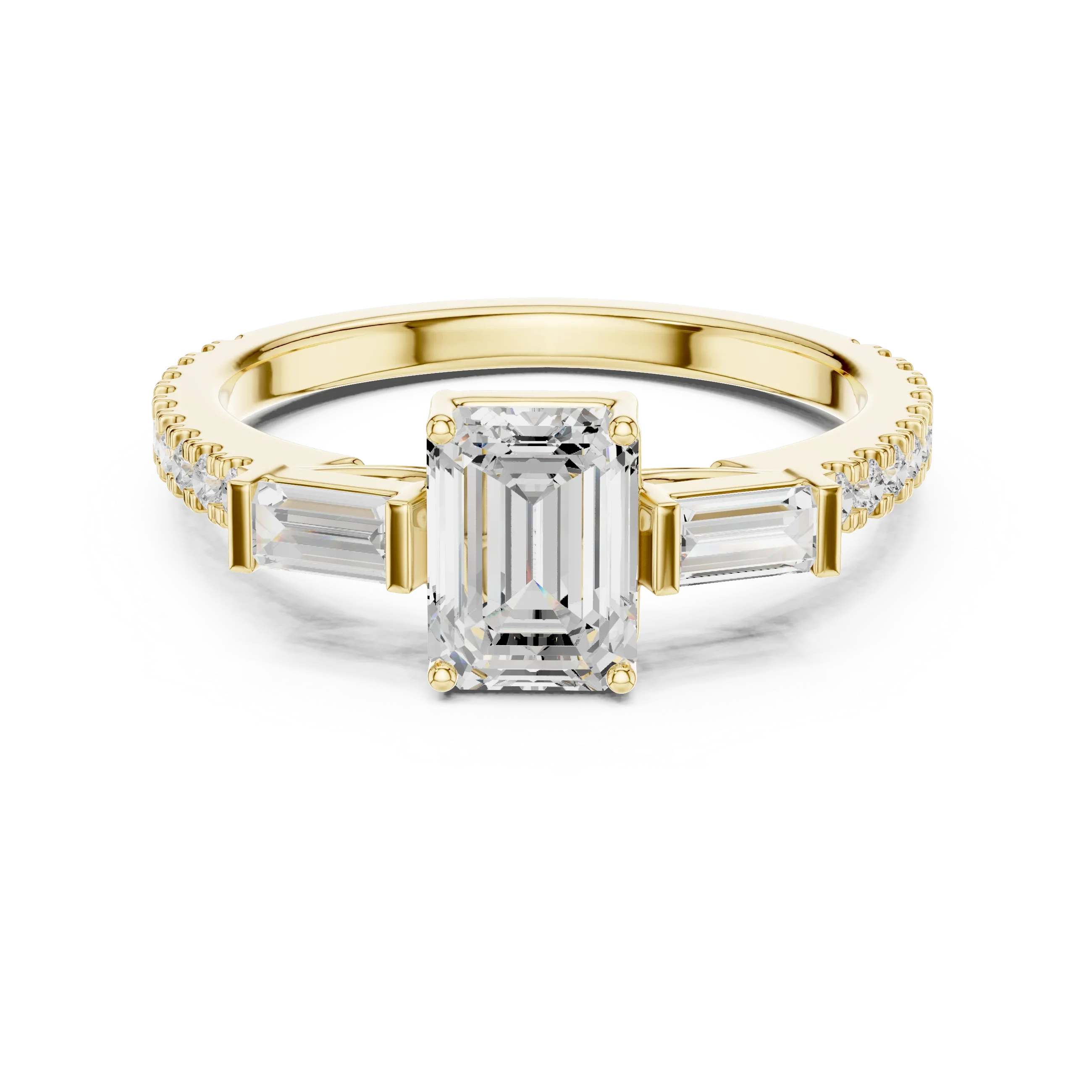 Three Stone Baguette 1.46 CTW Emerald White Gold VVS1 Cocktail Moissanite Diamond Ring