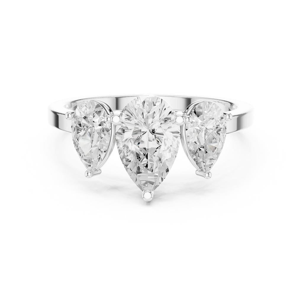 1.82 CTW Three Stone Pear D Color VVS1 10K White Gold Lab Grown Diamond Bridal Ring