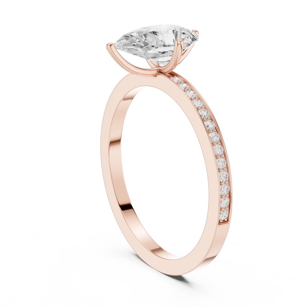 10K Solid Gold Pear Cut Diamond Proposal Ring Band