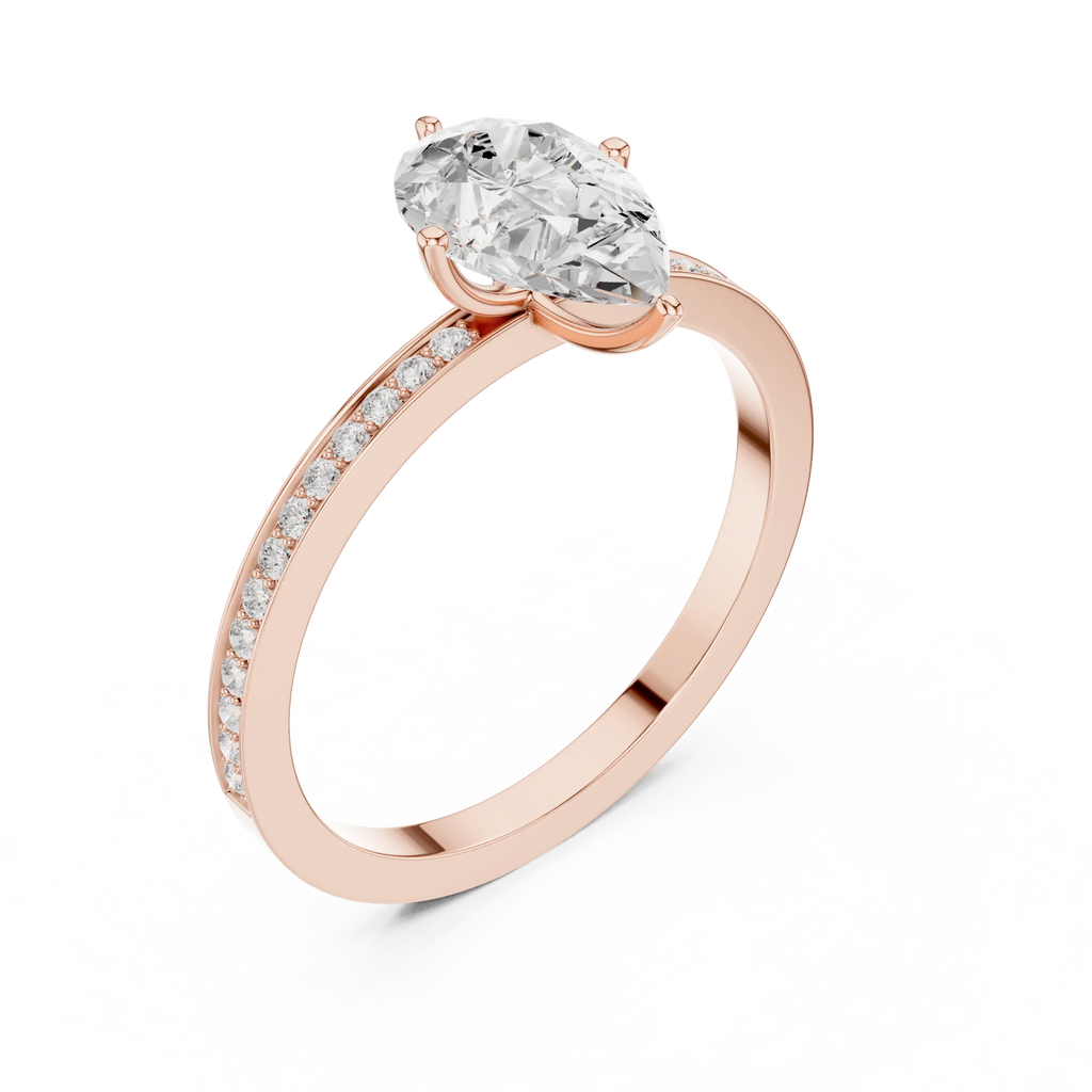 10K Solid Gold Pear Cut Diamond Proposal Ring Band