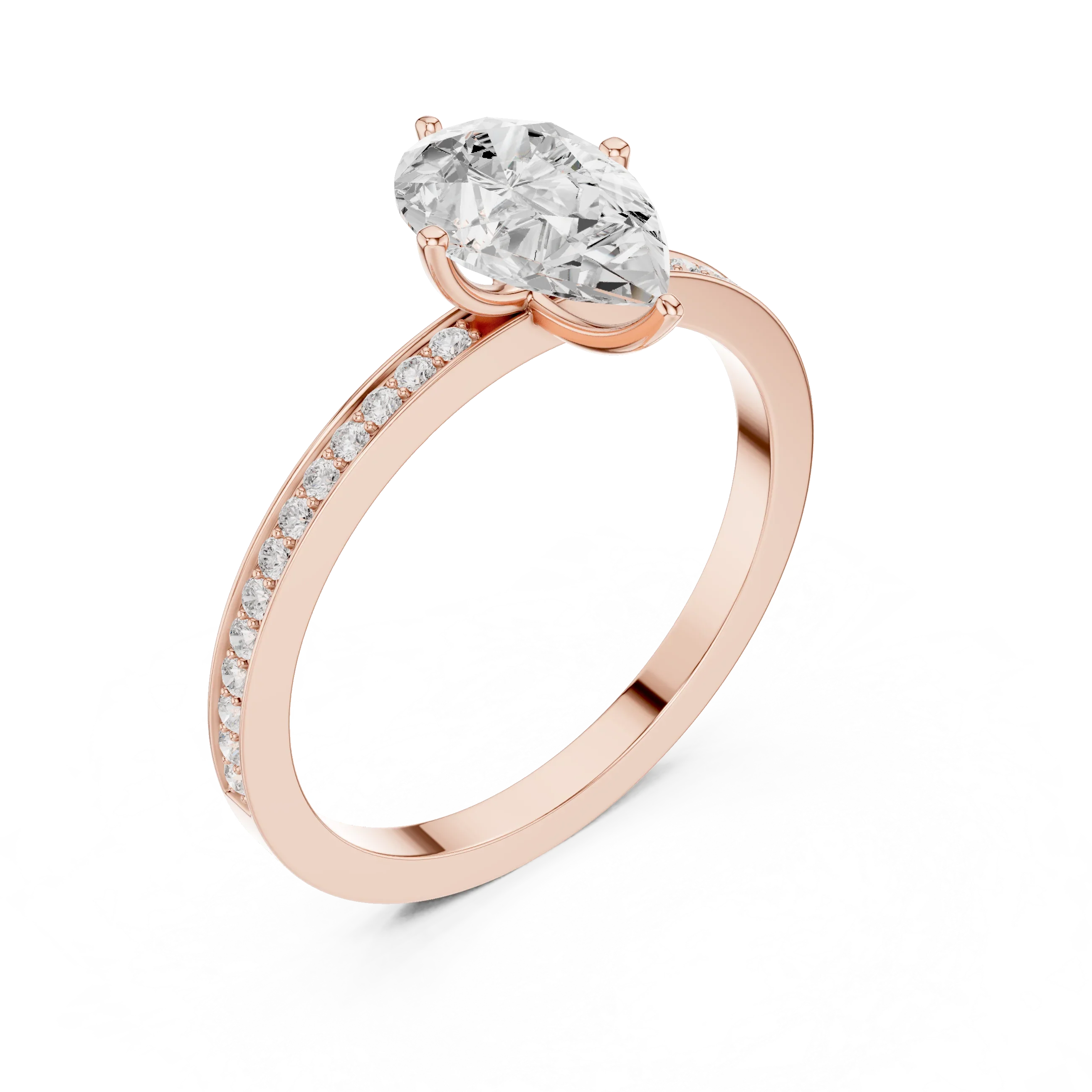 10K Solid Gold Pear Cut Diamond Proposal Ring Band