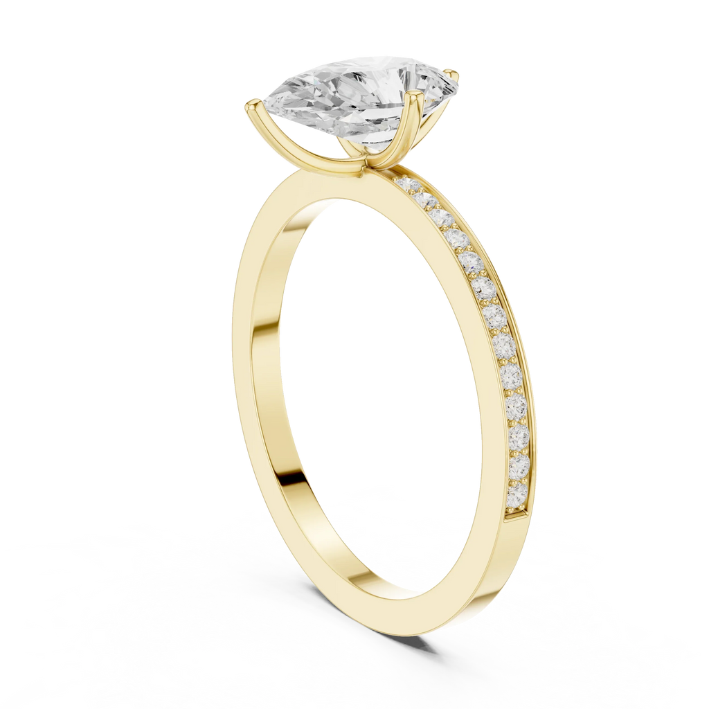 10K Solid Gold Pear Cut Diamond Proposal Ring Band
