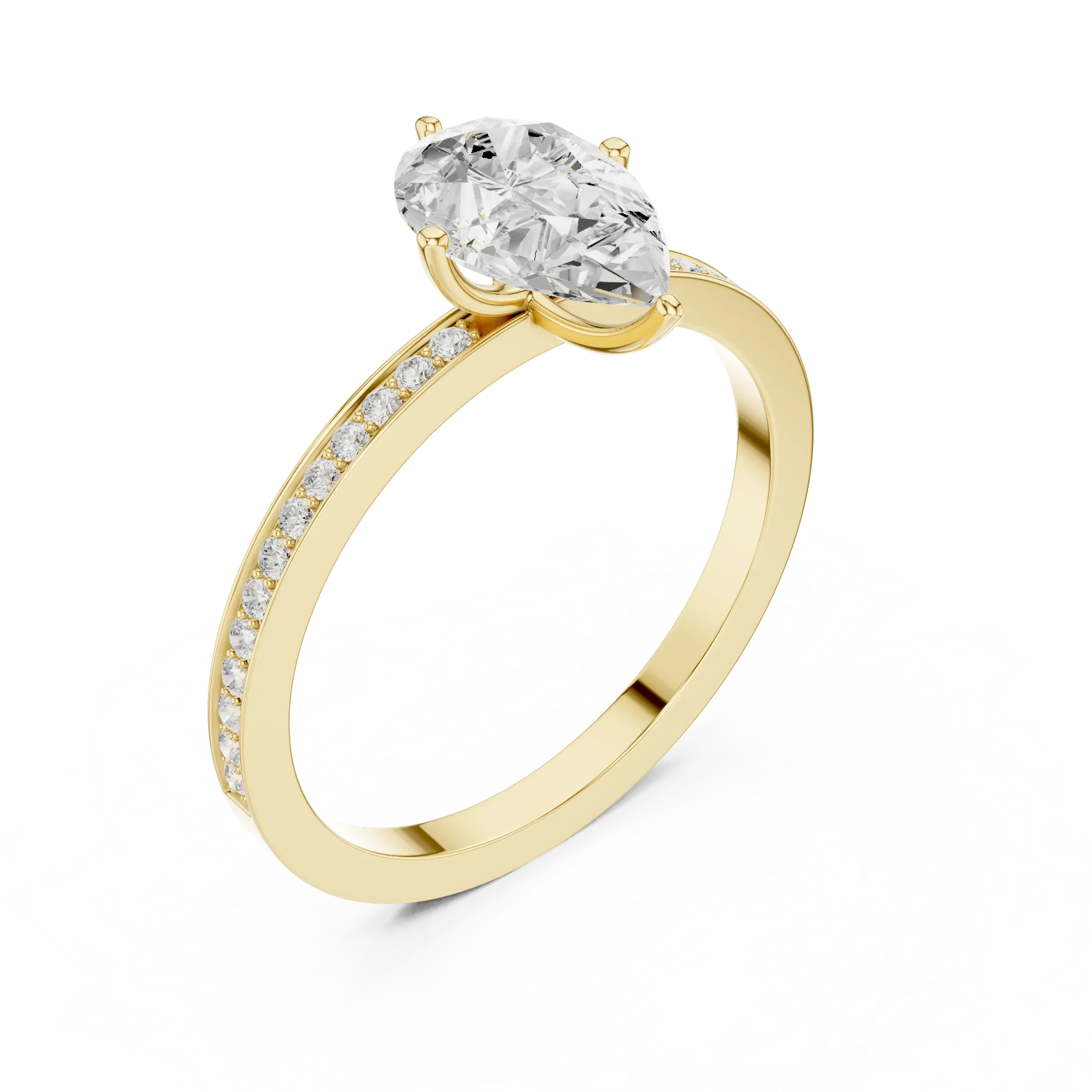 10K Solid Gold Pear Cut Diamond Proposal Ring Band