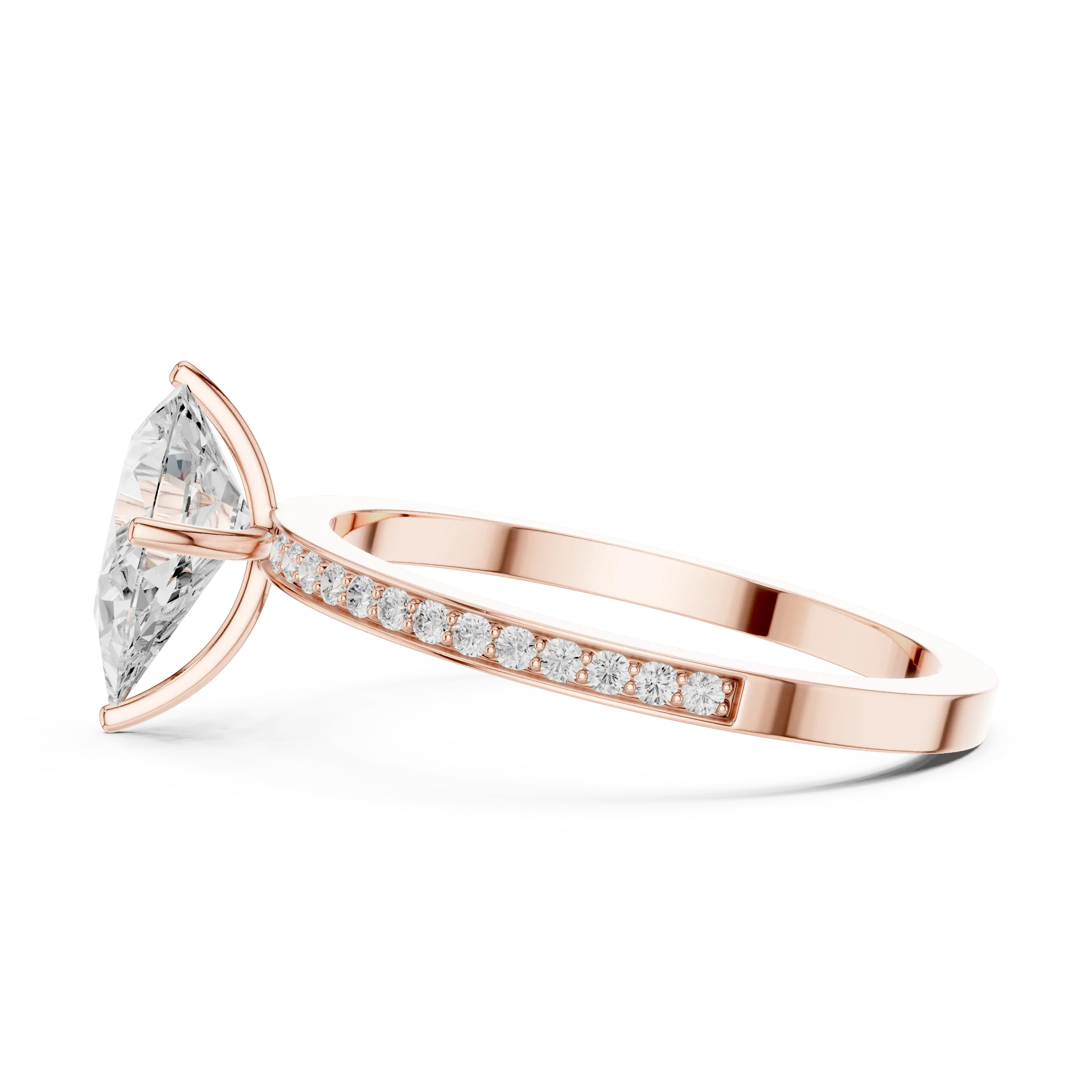 10K Solid Gold Pear Cut Diamond Proposal Ring Band