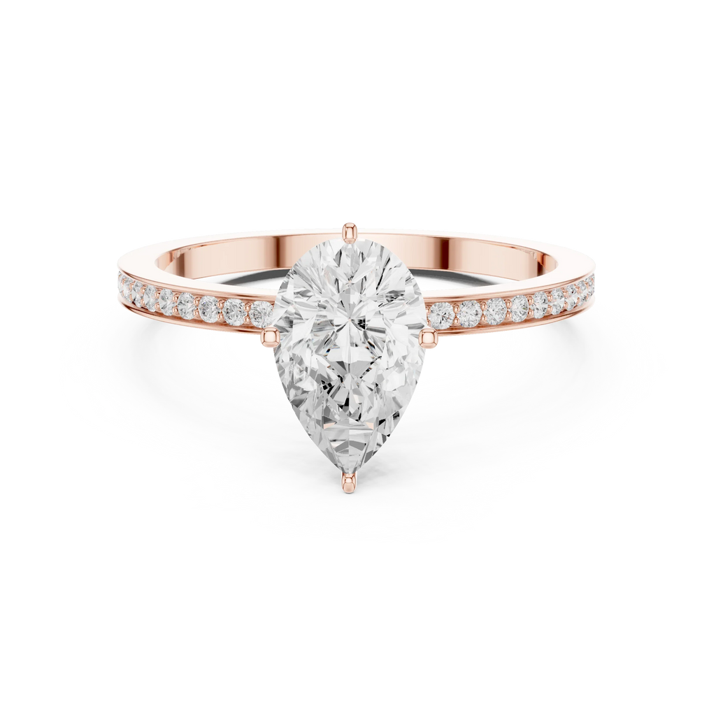 10K Solid Gold Pear Cut Diamond Proposal Ring Band