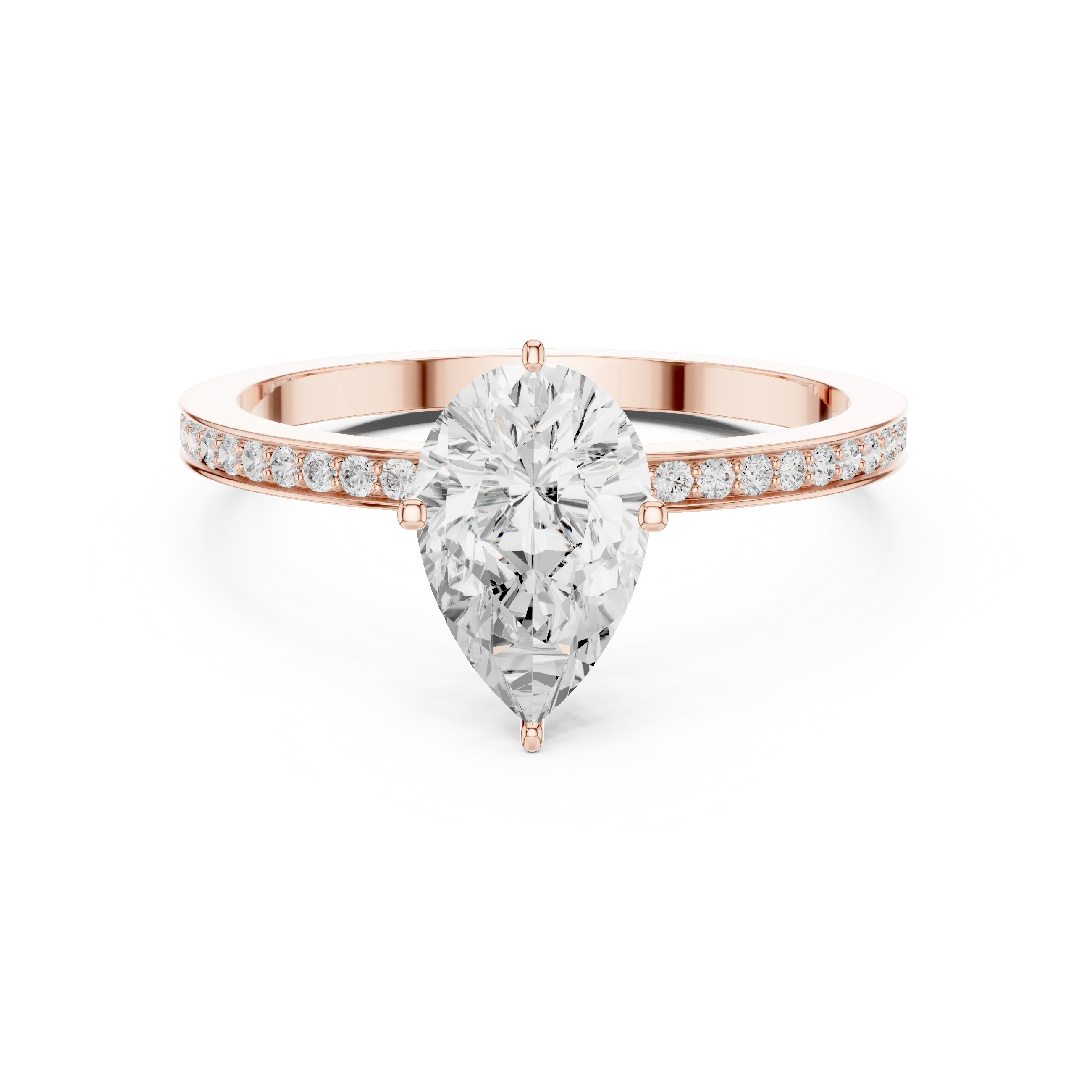 10K Solid Gold Pear Cut Diamond Proposal Ring Band