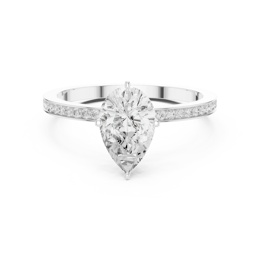 10K Solid Gold Pear Cut Diamond Proposal Ring Band
