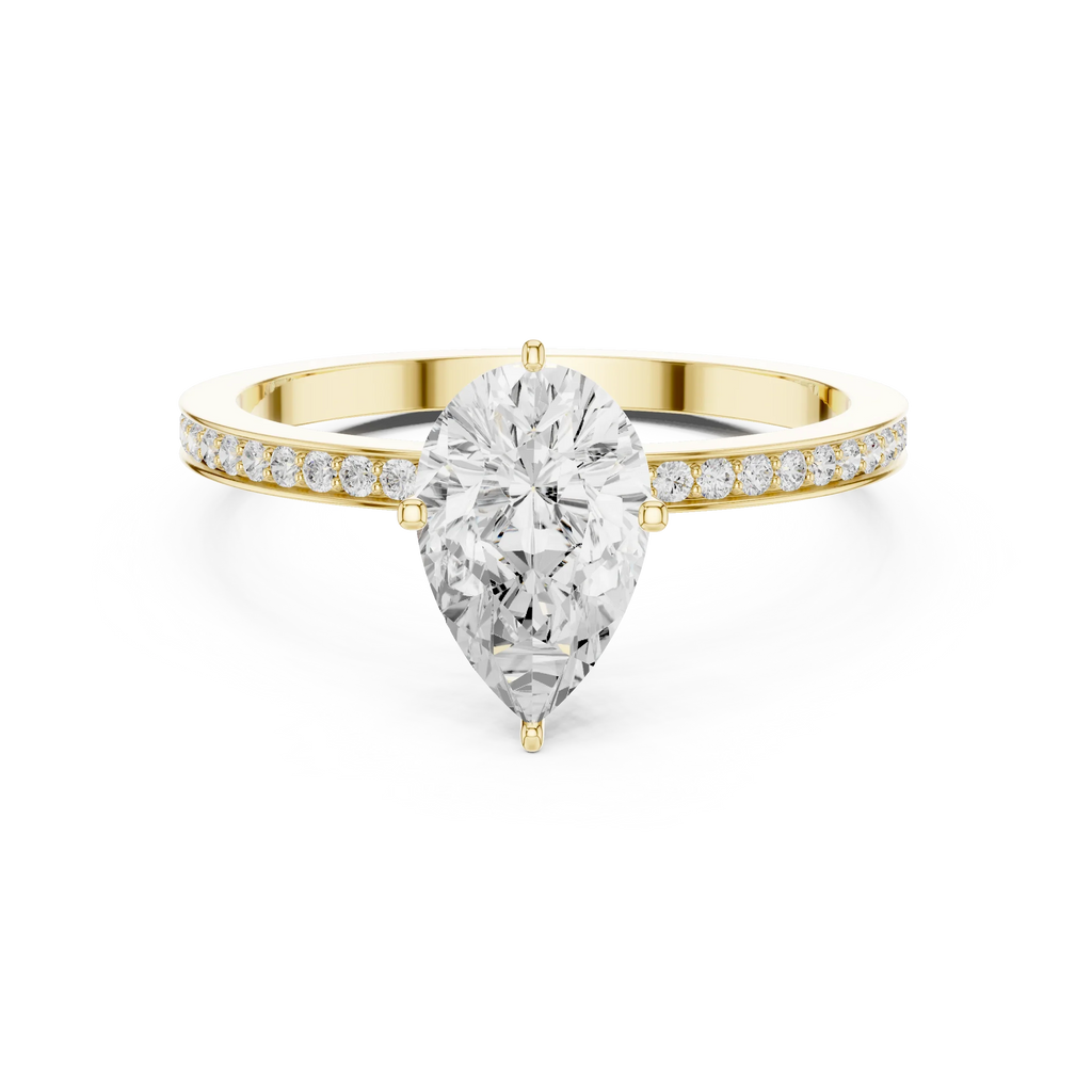 10K Solid Gold Pear Cut Diamond Proposal Ring Band
