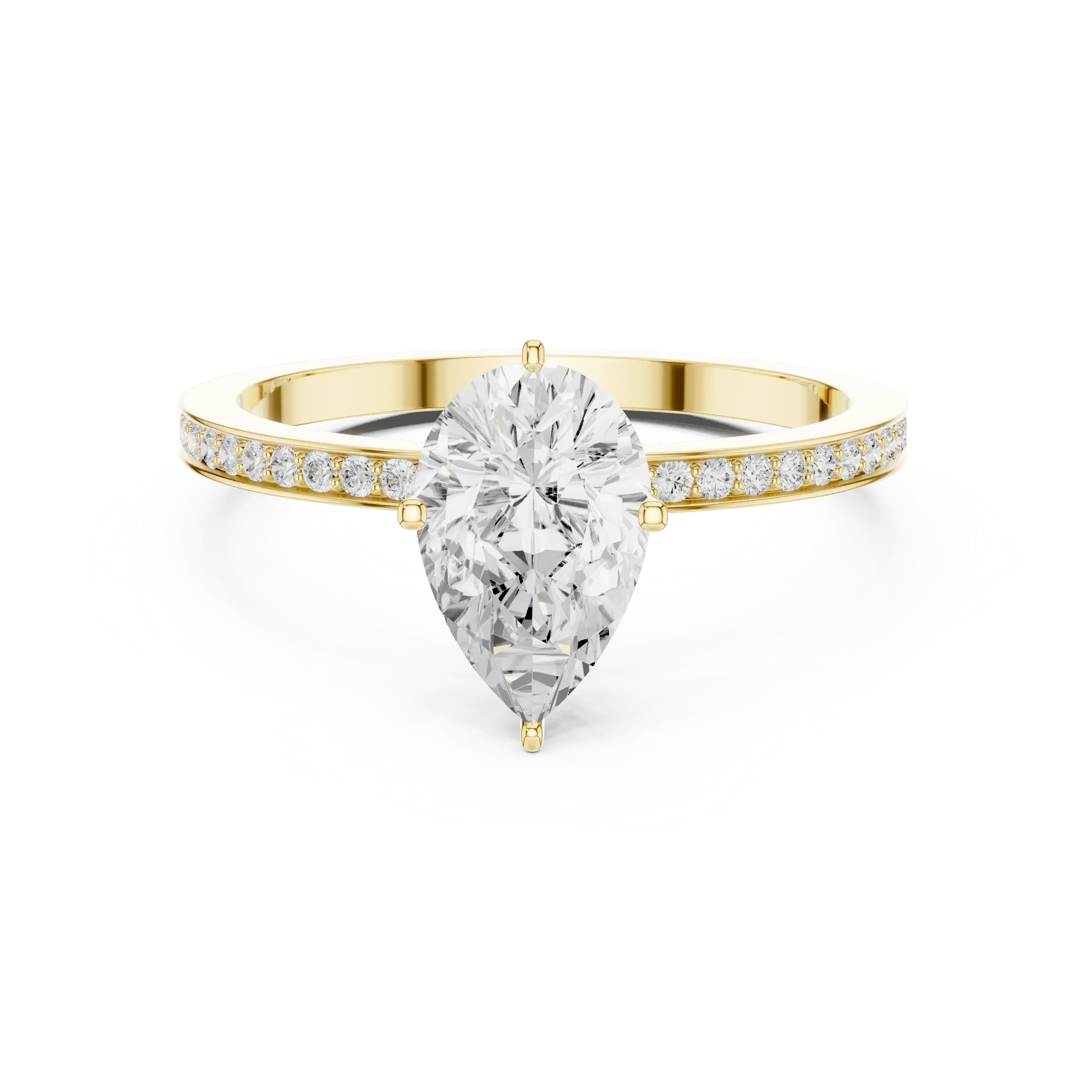 10K Solid Gold Pear Cut Diamond Proposal Ring Band
