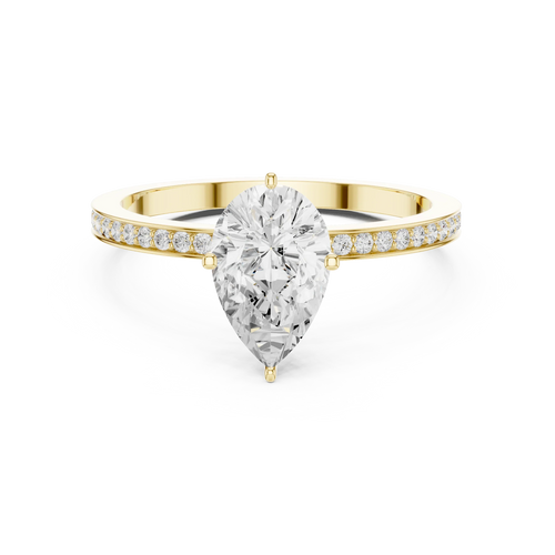 10K Solid Gold Pear Cut Diamond Proposal Ring Band