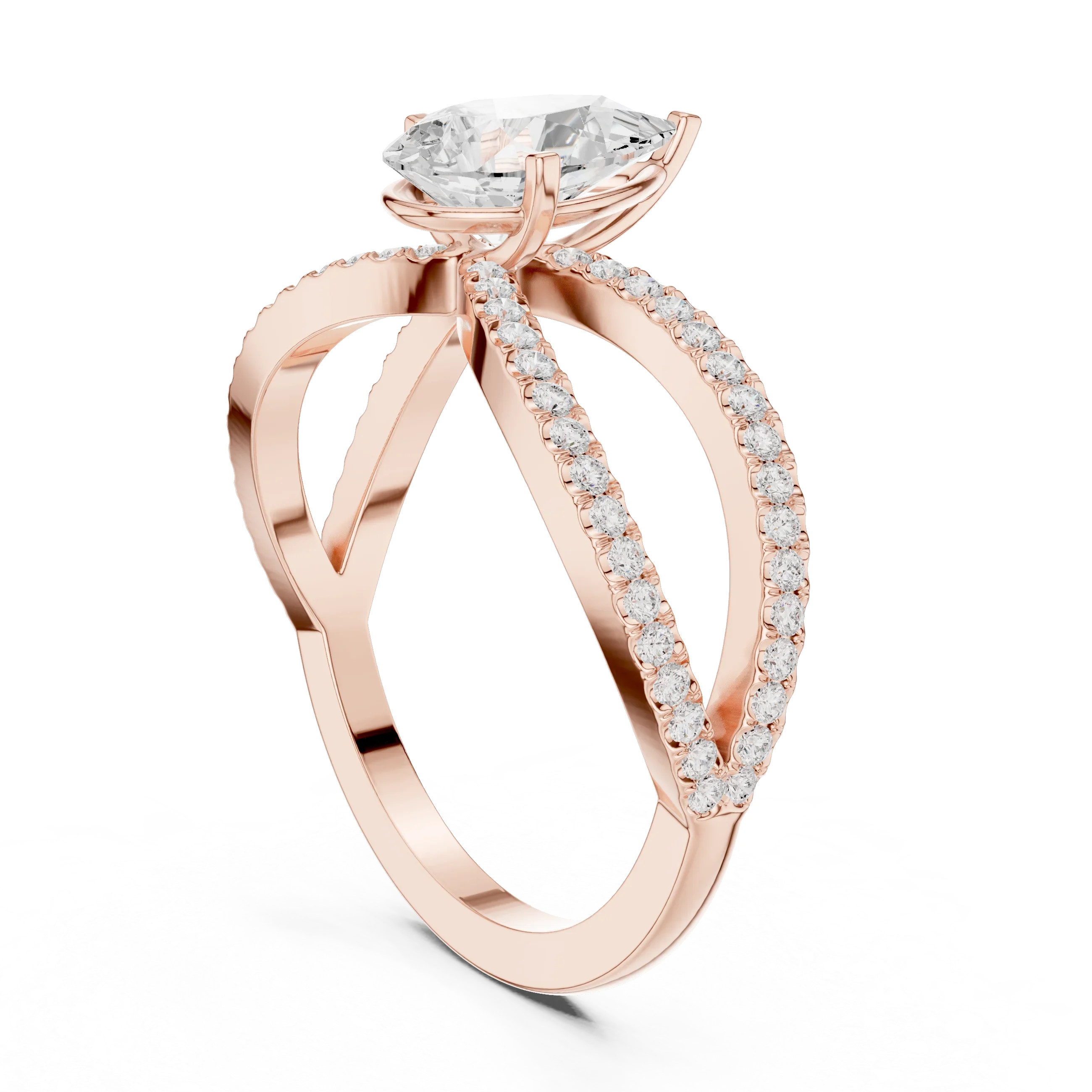 1.32 CTW Wide Split Shank 10K Gold Pear Lab Grown EF VVS Diamond Ring