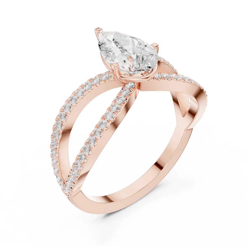 1.32 CTW Wide Split Shank 10K Gold Pear Lab Grown EF VVS Diamond Ring