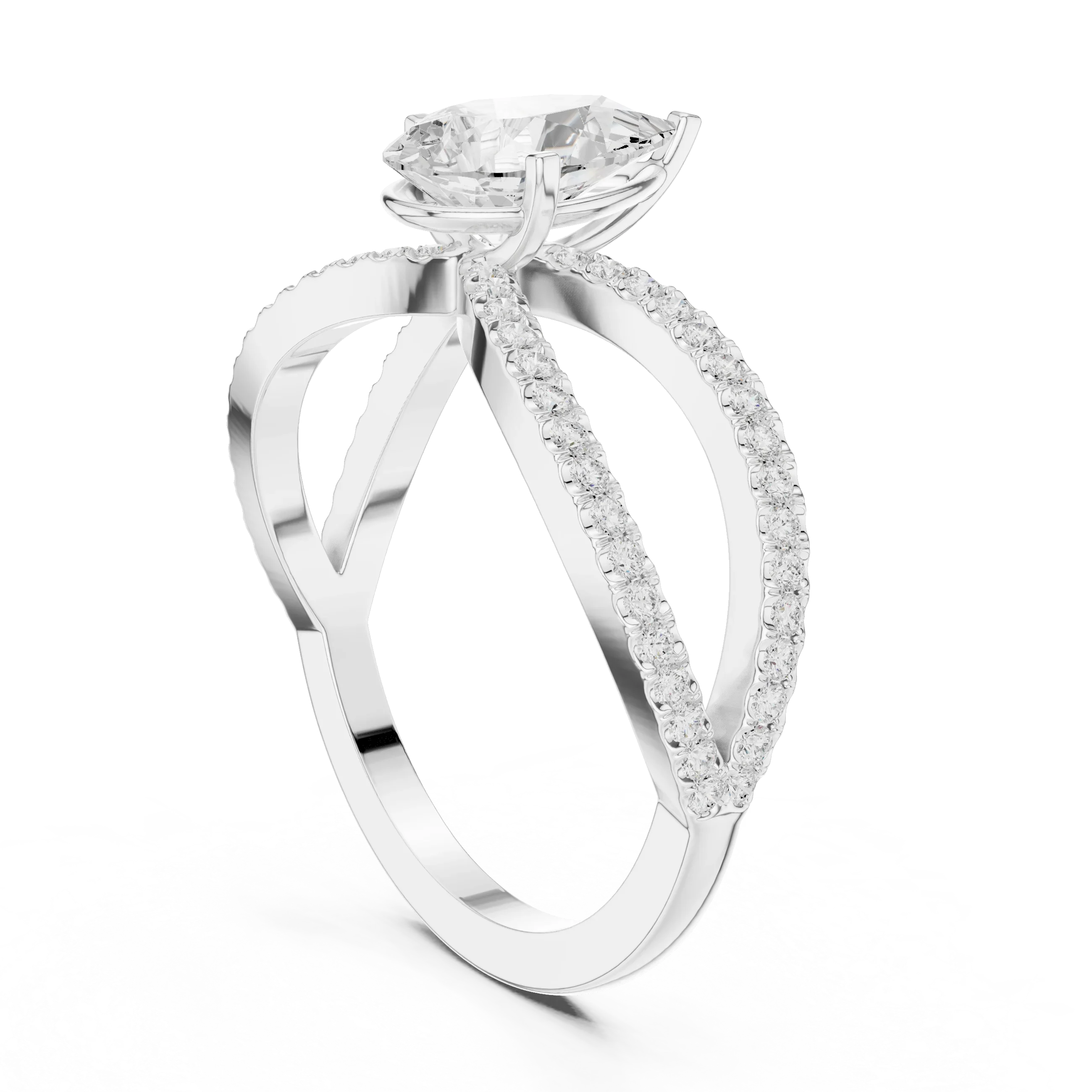 1.32 CTW Wide Split Shank 10K Gold Pear Lab Grown EF VVS Diamond Ring