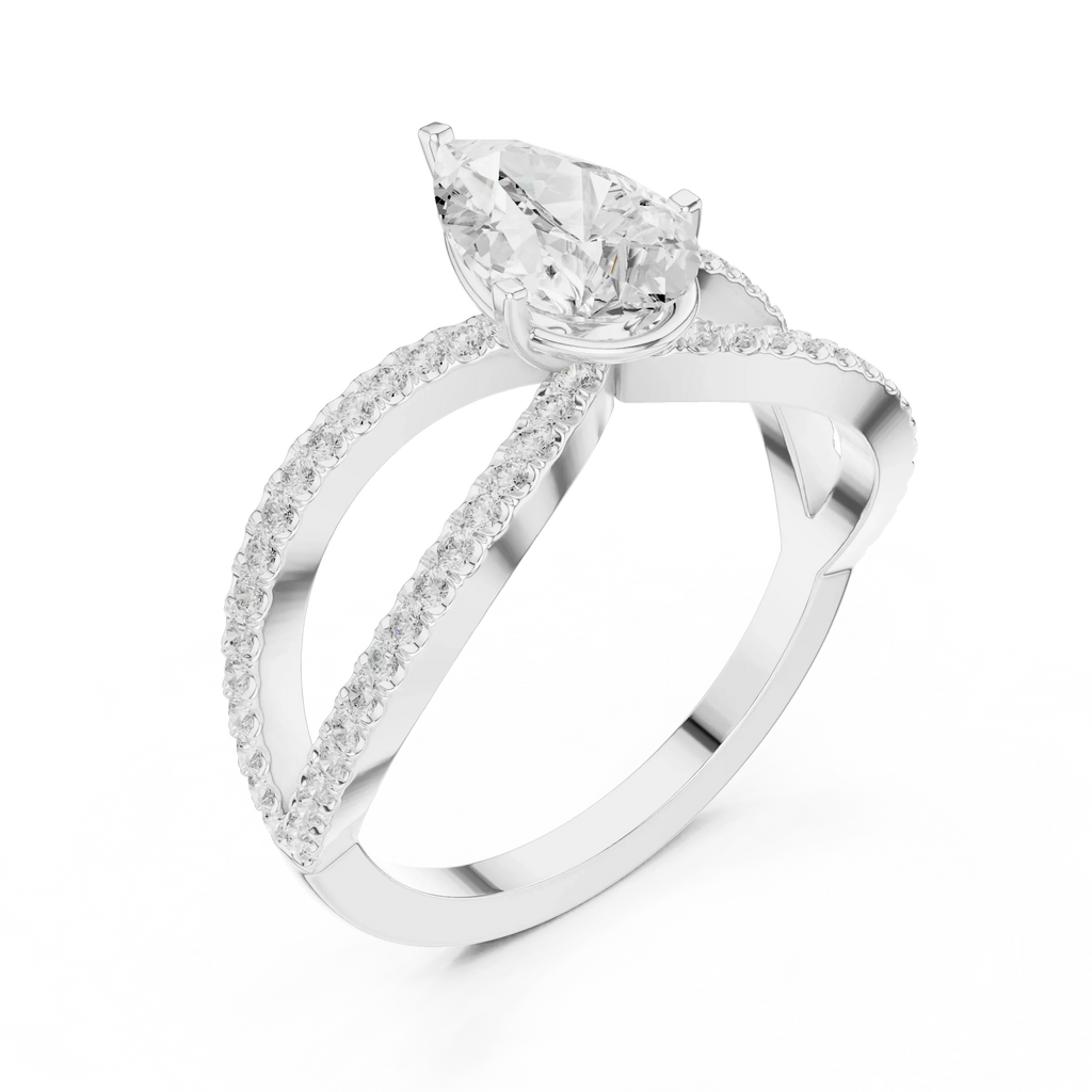 1.32 CTW Wide Split Shank 10K Gold Pear Lab Grown EF VVS Diamond Ring
