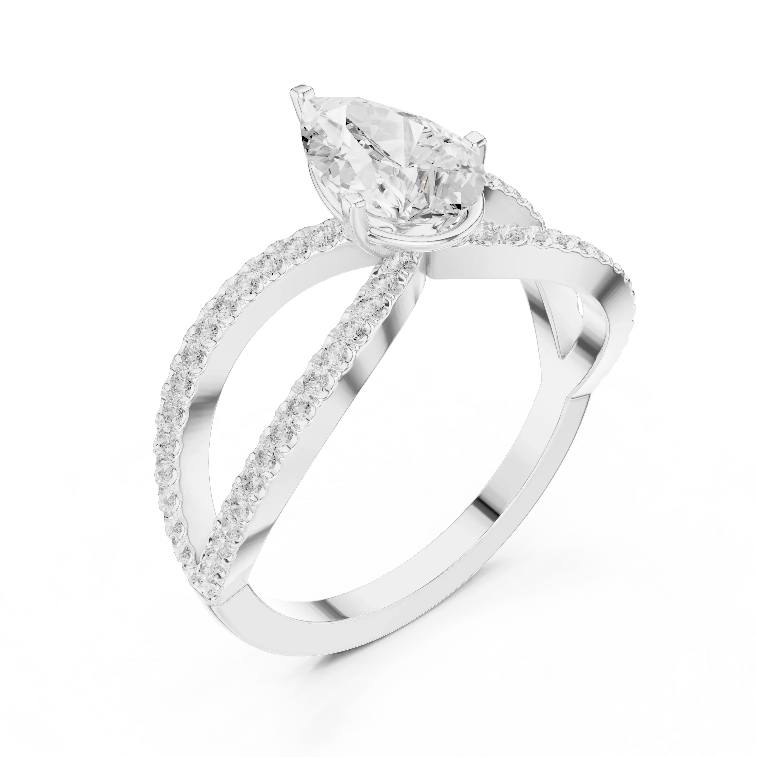 1.32 CTW Wide Split Shank 10K Gold Pear Lab Grown EF VVS Diamond Ring