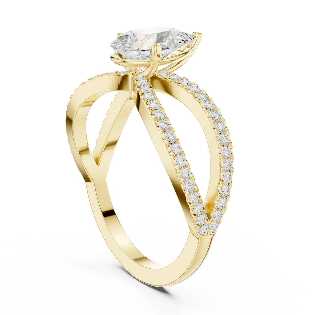 1.32 CTW Wide Split Shank 10K Gold Pear Lab Grown EF VVS Diamond Ring