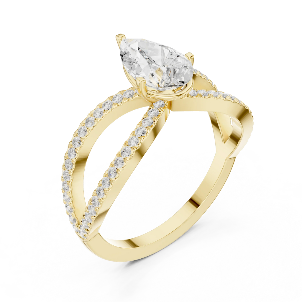 1.32 CTW Wide Split Shank 10K Gold Pear Lab Grown EF VVS Diamond Ring