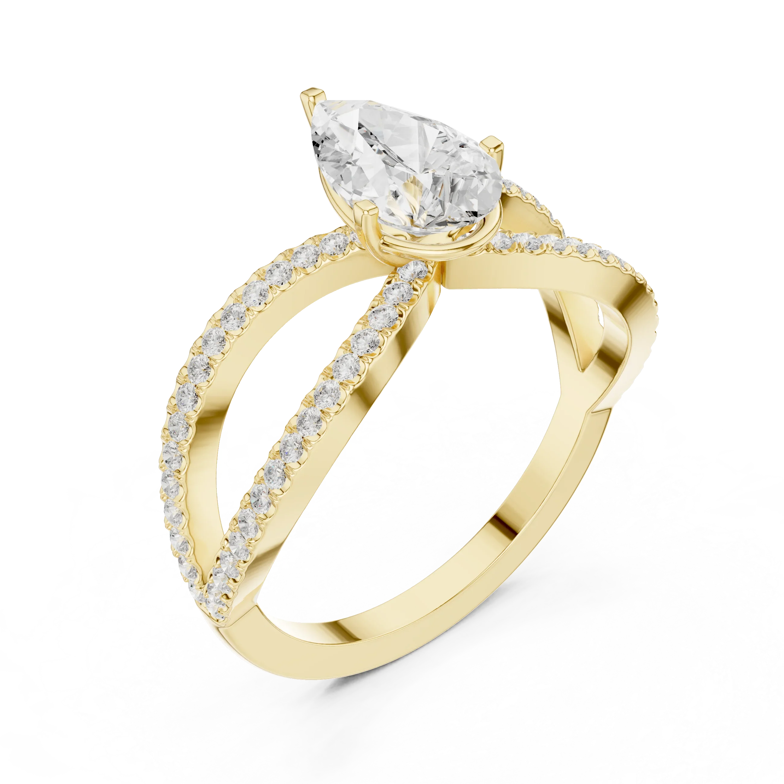 1.32 CTW Wide Split Shank 10K Gold Pear Lab Grown EF VVS Diamond Ring