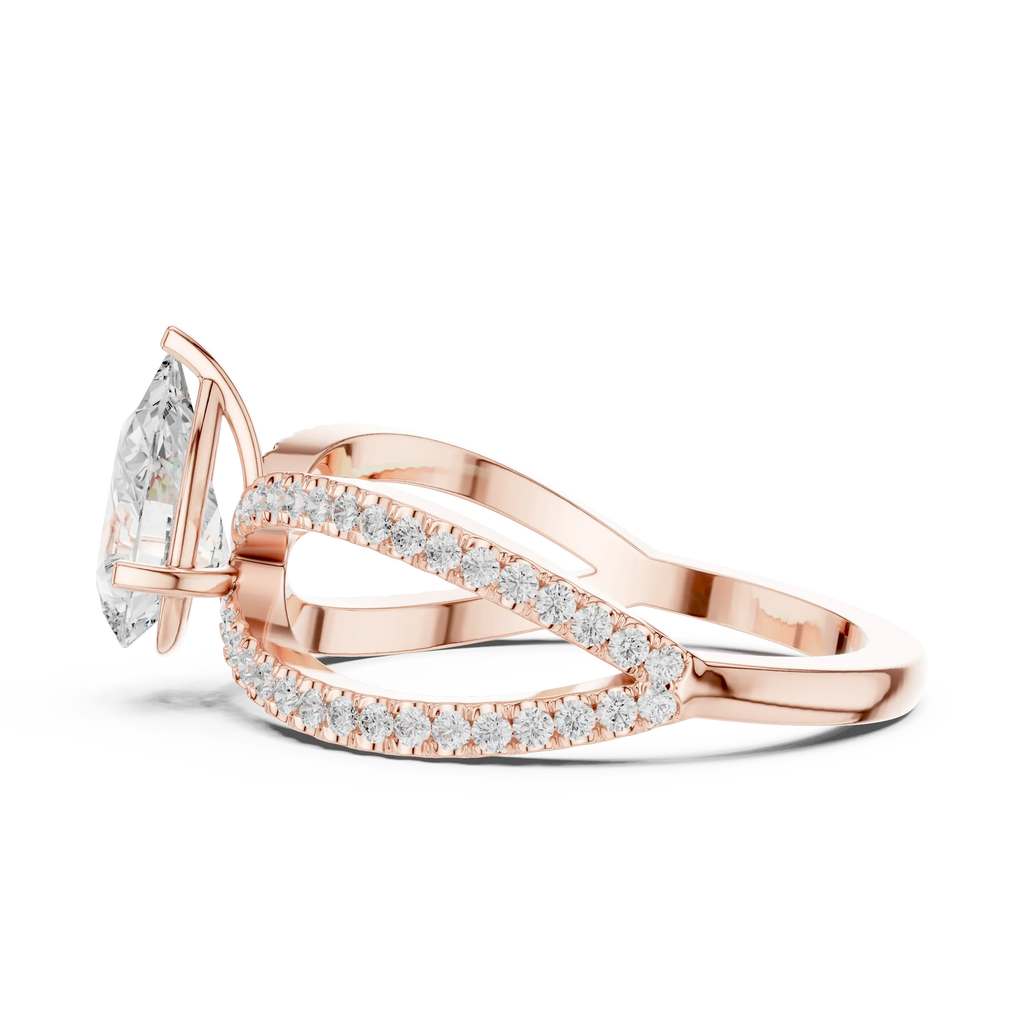 1.32 CTW Wide Split Shank 10K Gold Pear Lab Grown EF VVS Diamond Ring