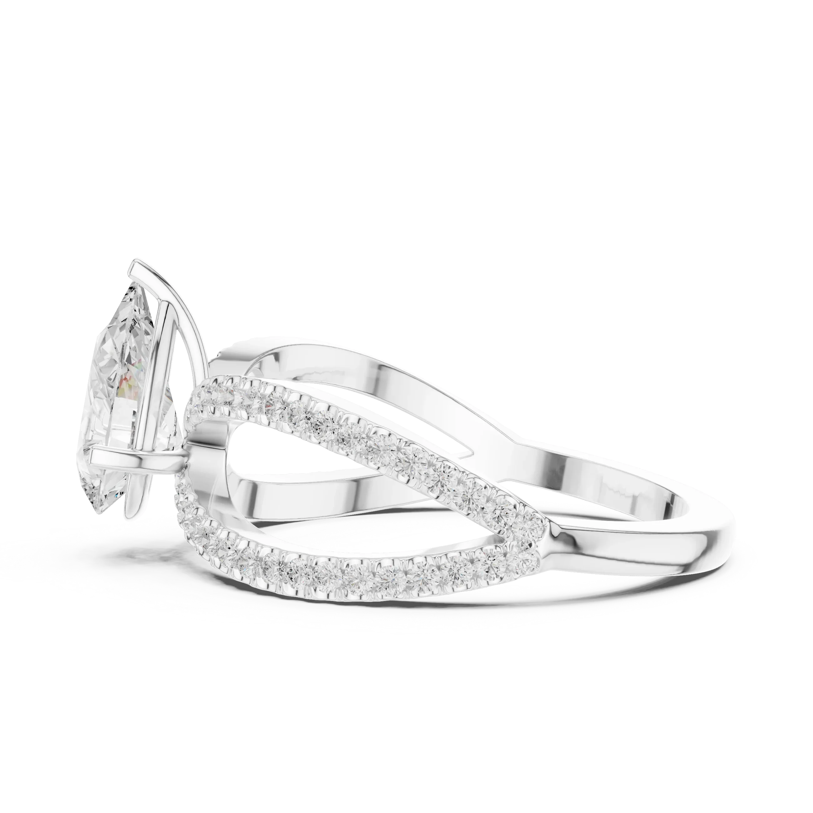 1.32 CTW Wide Split Shank 10K Gold Pear Lab Grown EF VVS Diamond Ring