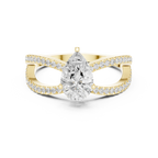 1.32 CTW Wide Split Shank 10K Gold Pear Lab Grown EF VVS Diamond Ring