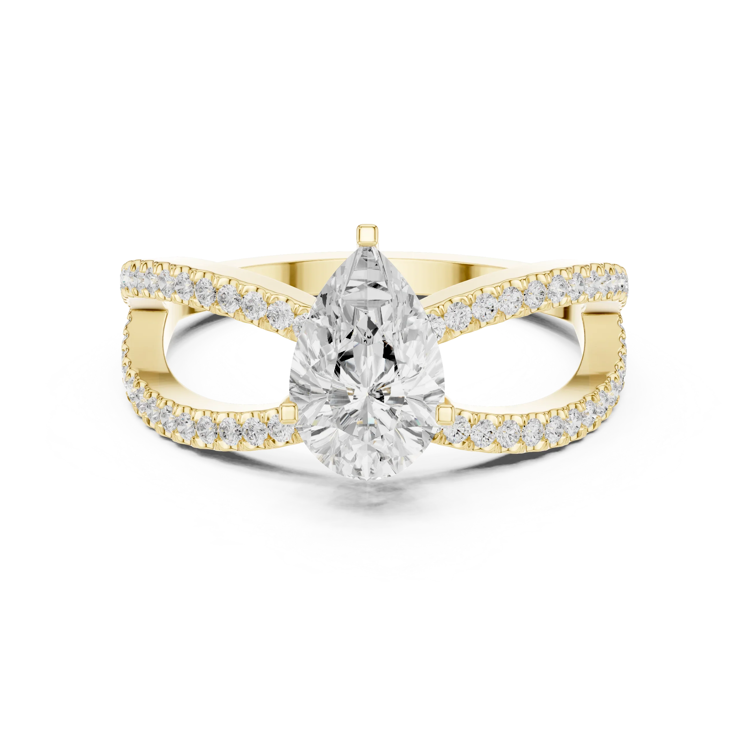 1.32 CTW Wide Split Shank 10K Gold Pear Lab Grown EF VVS Diamond Ring