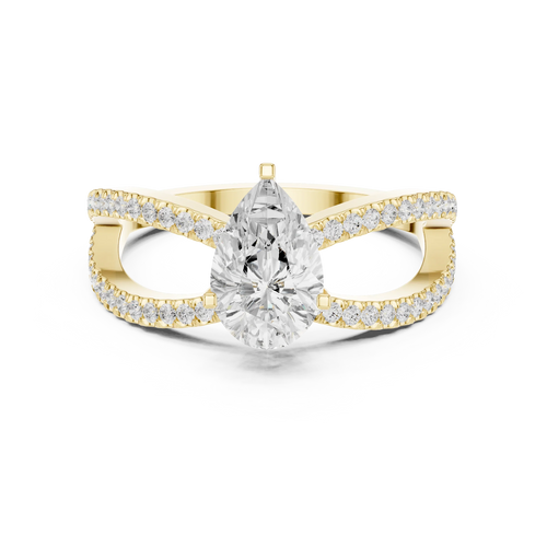 1.32 CTW Wide Split Shank 10K Gold Pear Lab Grown EF VVS Diamond Ring
