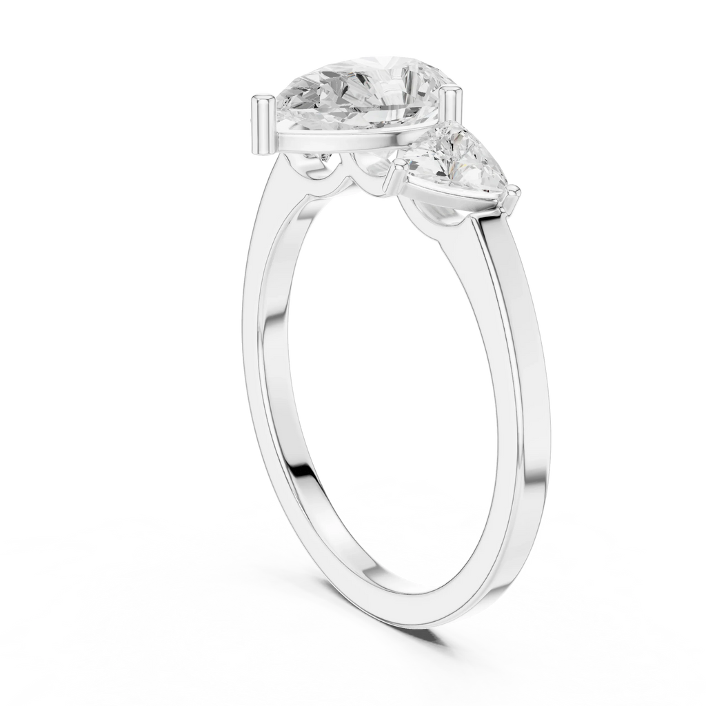 VVS1 Moissanite Diamond Trillion Pear Cut 1.42 CTW White Gold Anniversary Ring