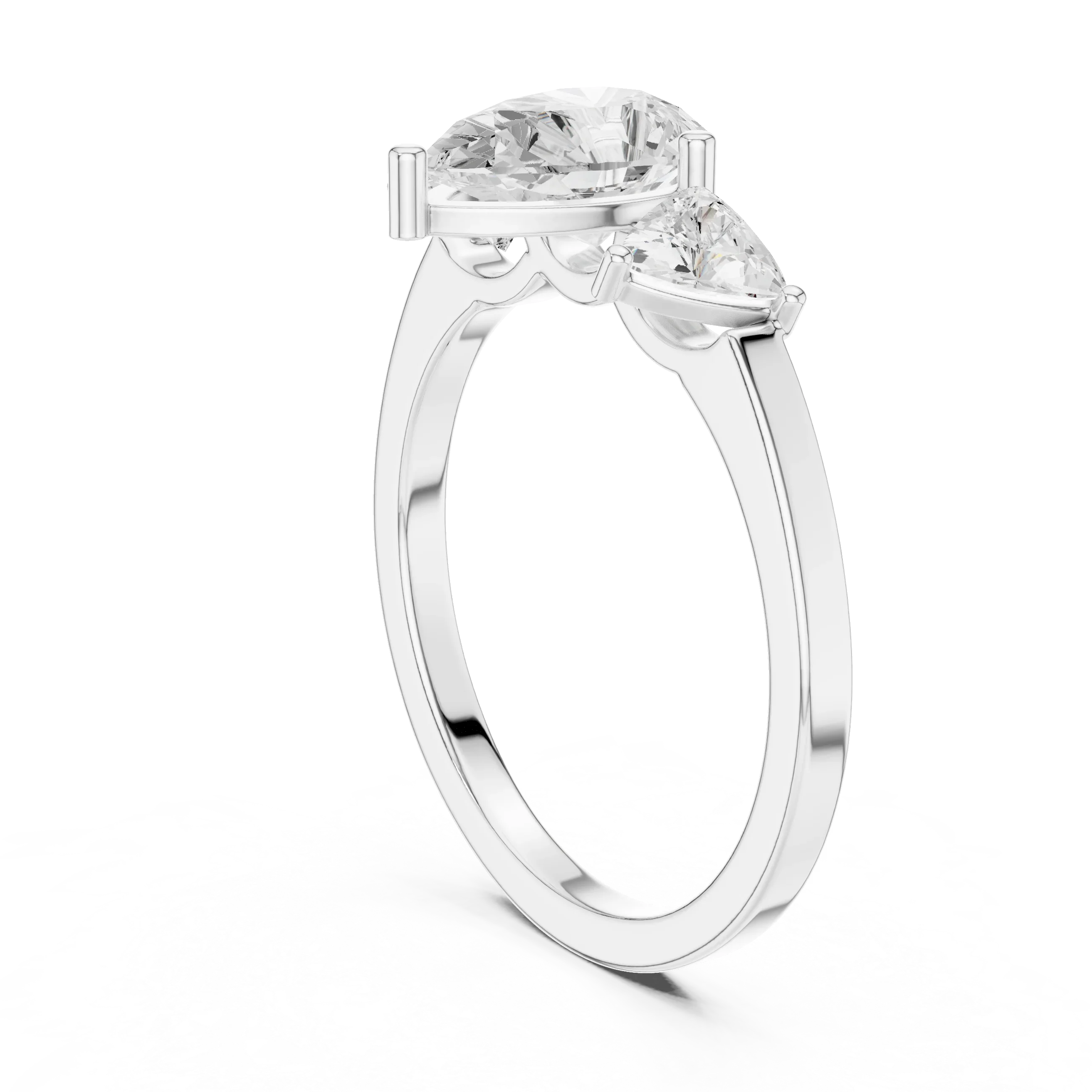VVS1 Moissanite Diamond Trillion Pear Cut 1.42 CTW White Gold Anniversary Ring