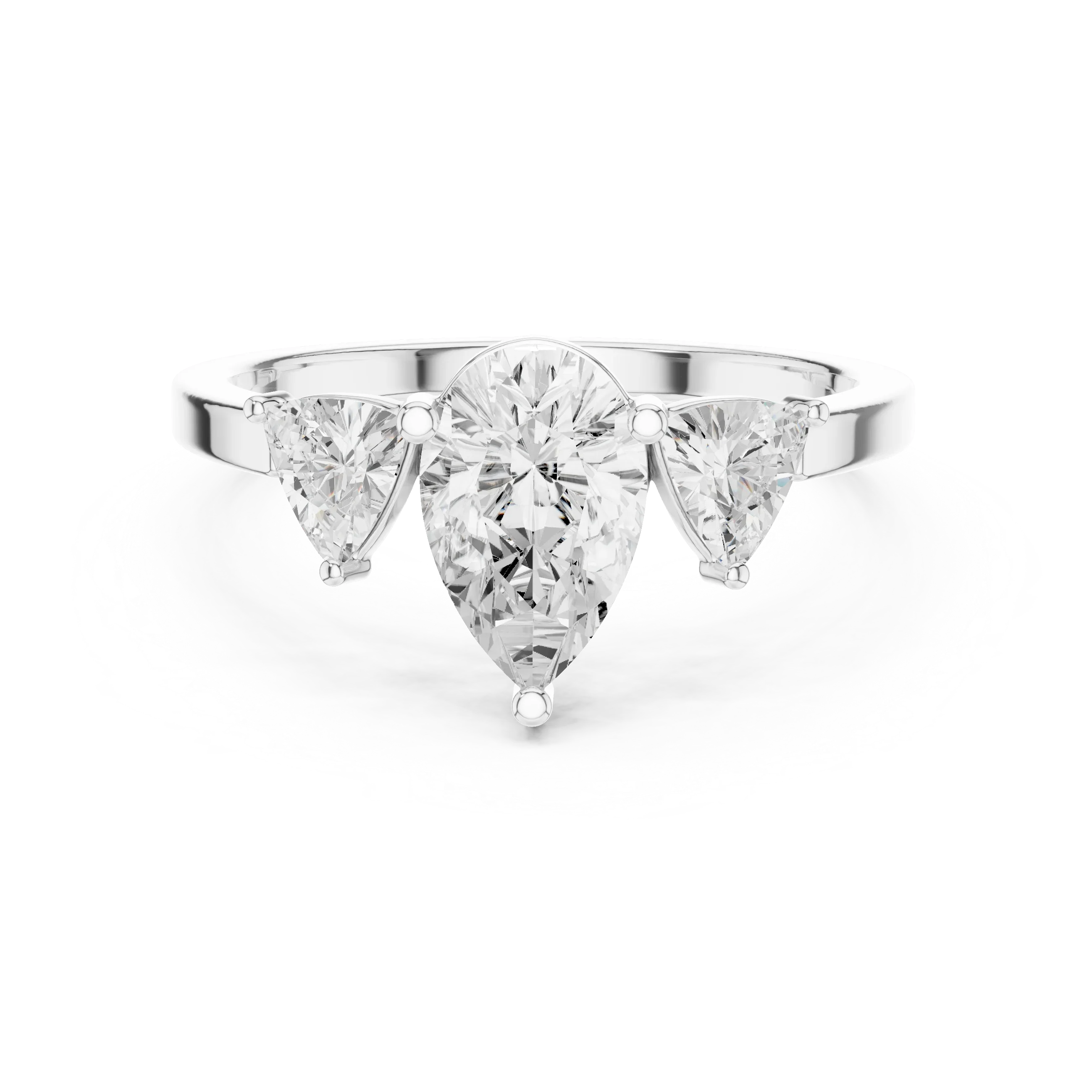 VVS1 Moissanite Diamond Trillion Pear Cut 1.42 CTW White Gold Anniversary Ring