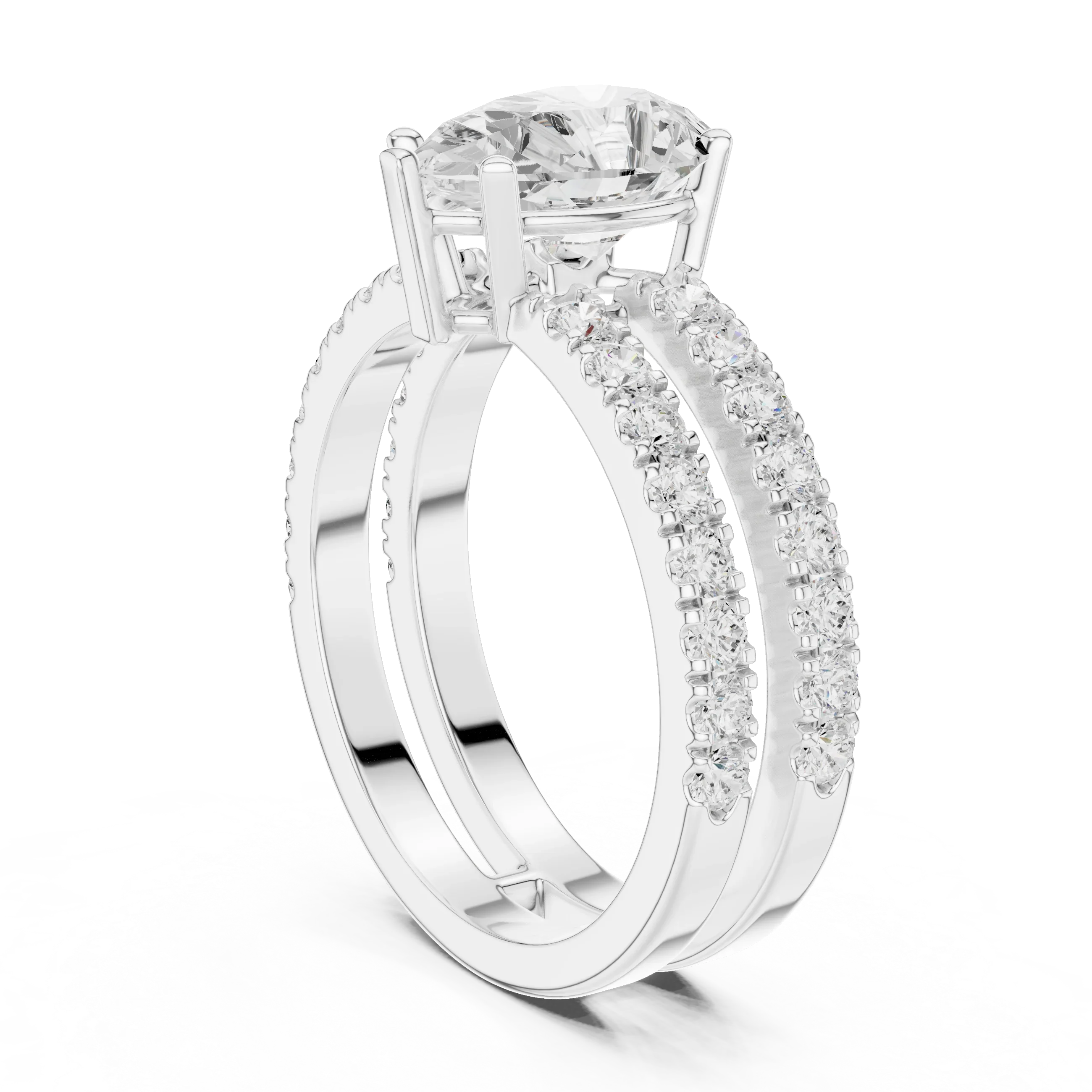 1.57 CTW Split Shank Double Pave Pear 14K Gold Moissanite Diamond Engagement Ring