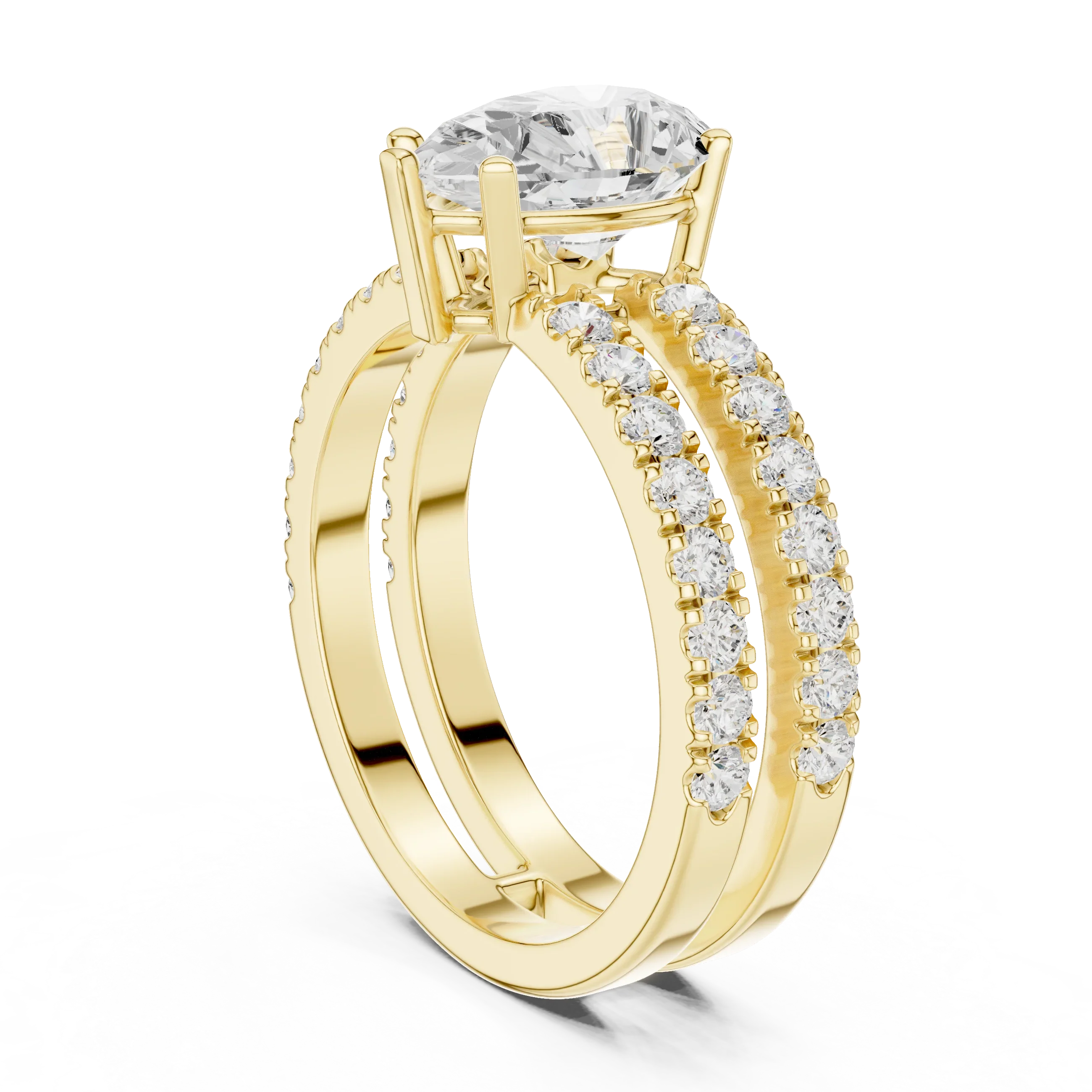 1.57 CTW Split Shank Double Pave Pear 14K Gold Moissanite Diamond Engagement Ring