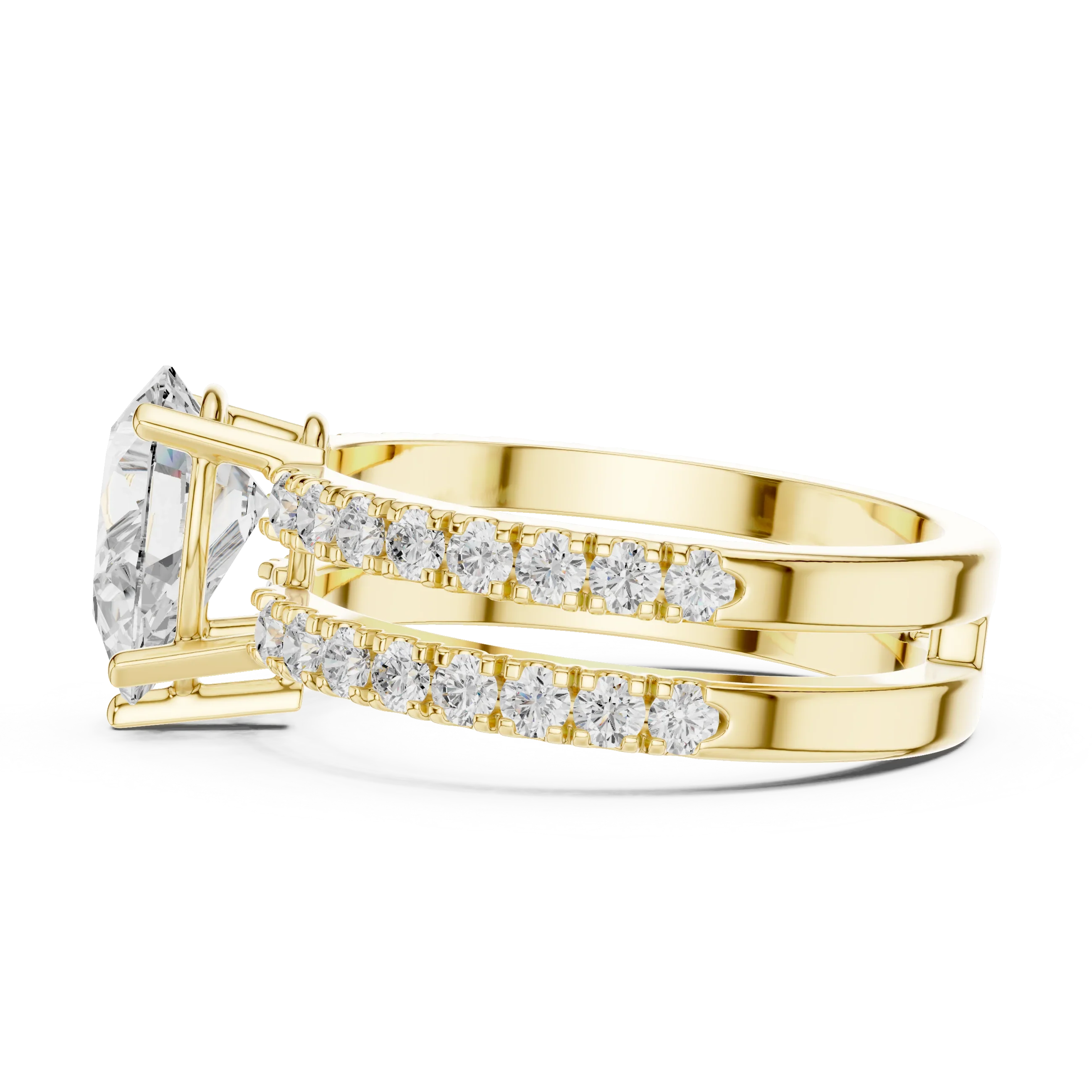 1.57 CTW Split Shank Double Pave Pear 14K Gold Moissanite Diamond Engagement Ring