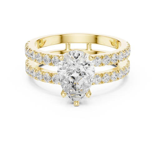 1.57 CTW Split Shank Double Pave Pear 14K Gold Moissanite Diamond Engagement Ring