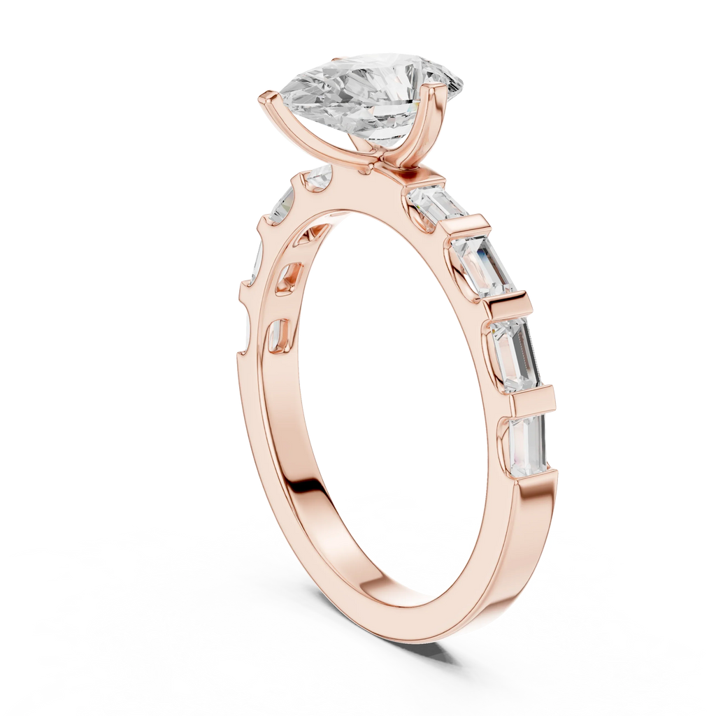 EF/VVS Clarity IGI Certified 1 Carat Pear Baguette Cut Lab Grown Diamond Ring