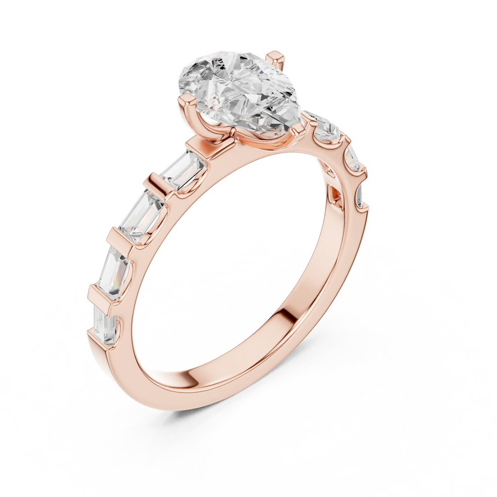 EF/VVS Clarity IGI Certified 1 Carat Pear Baguette Cut Lab Grown Diamond Ring