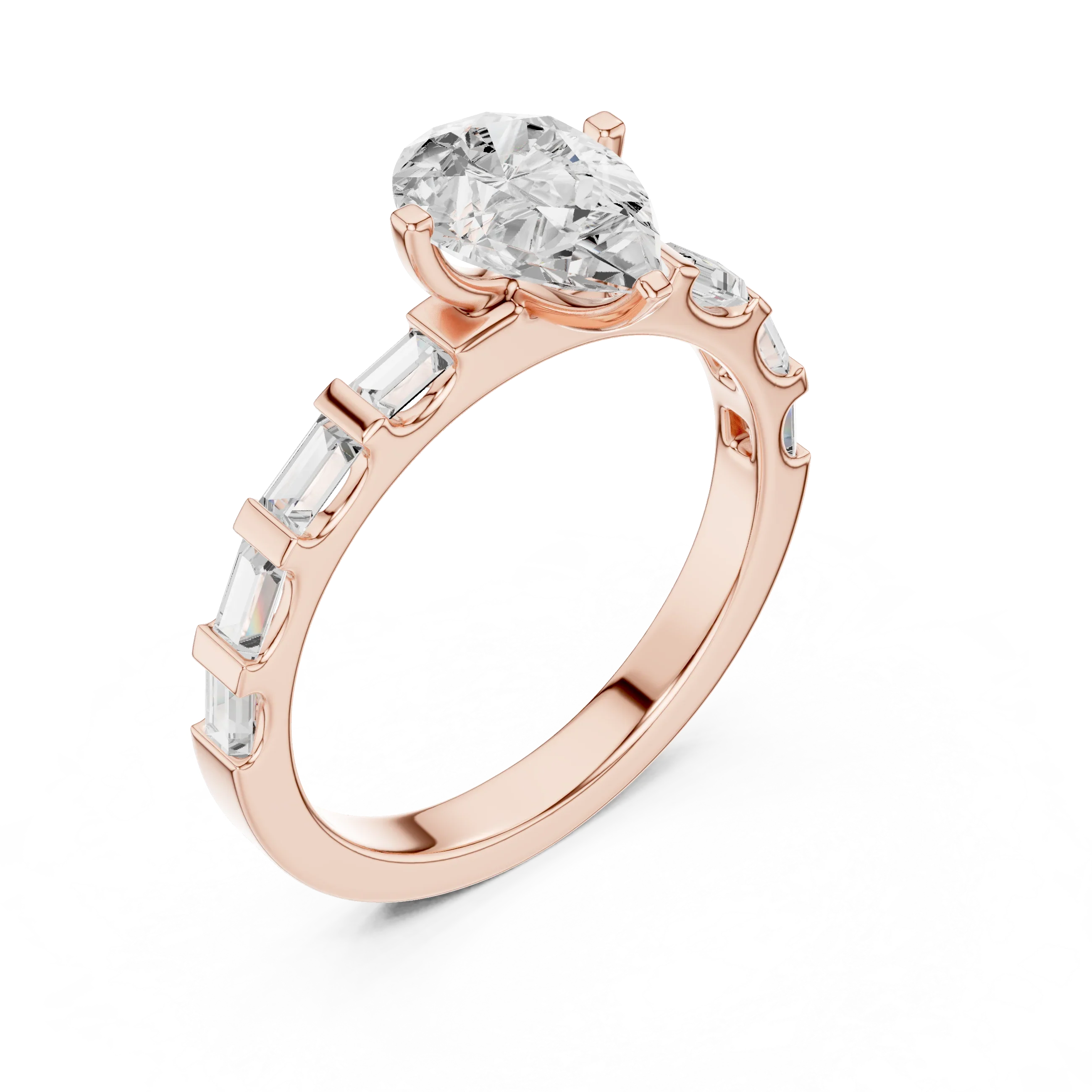 EF/VVS Clarity IGI Certified 1 Carat Pear Baguette Cut Lab Grown Diamond Ring