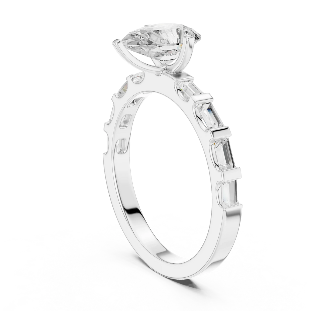 EF/VVS Clarity IGI Certified 1 Carat Pear Baguette Cut Lab Grown Diamond Ring