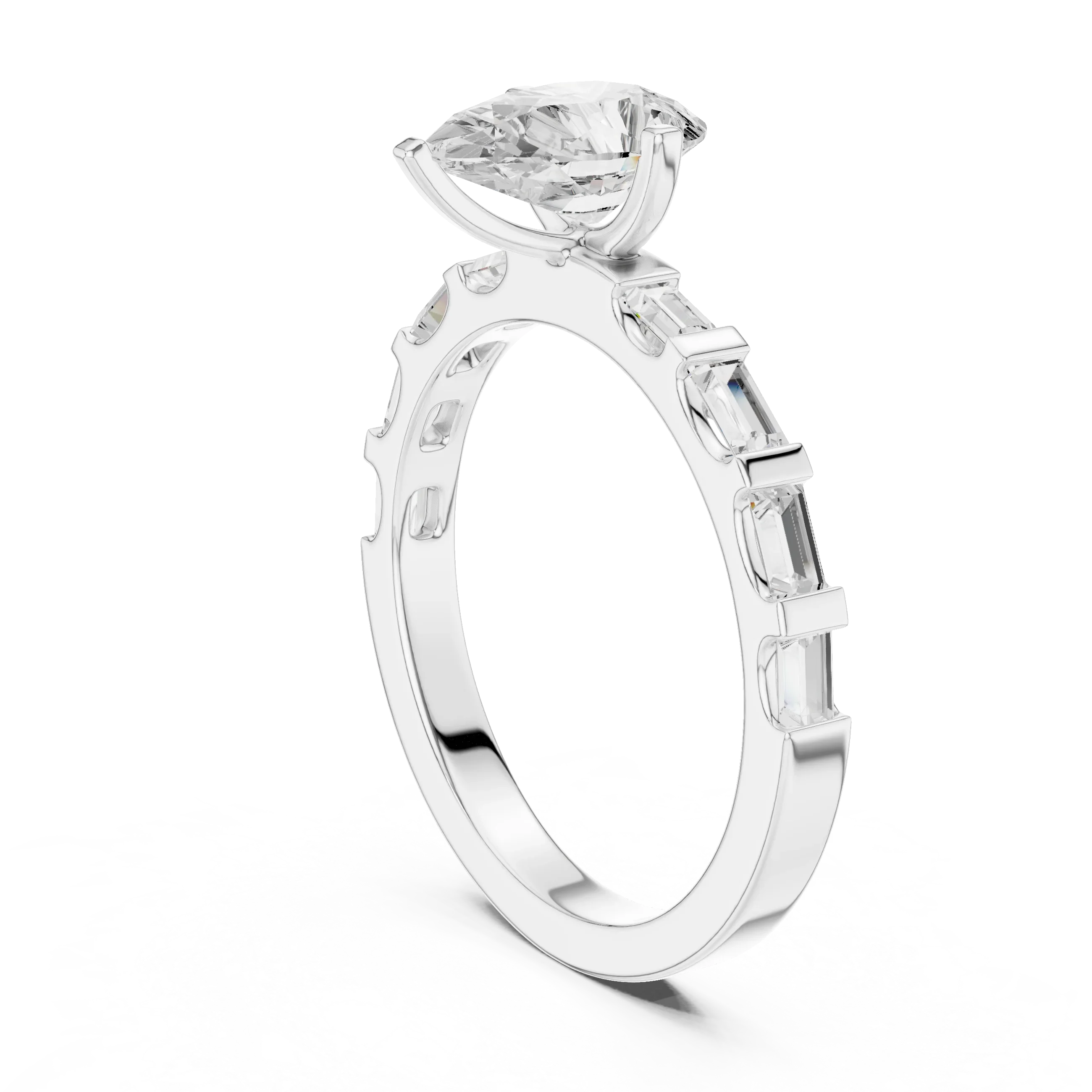 EF/VVS Clarity IGI Certified 1 Carat Pear Baguette Cut Lab Grown Diamond Ring