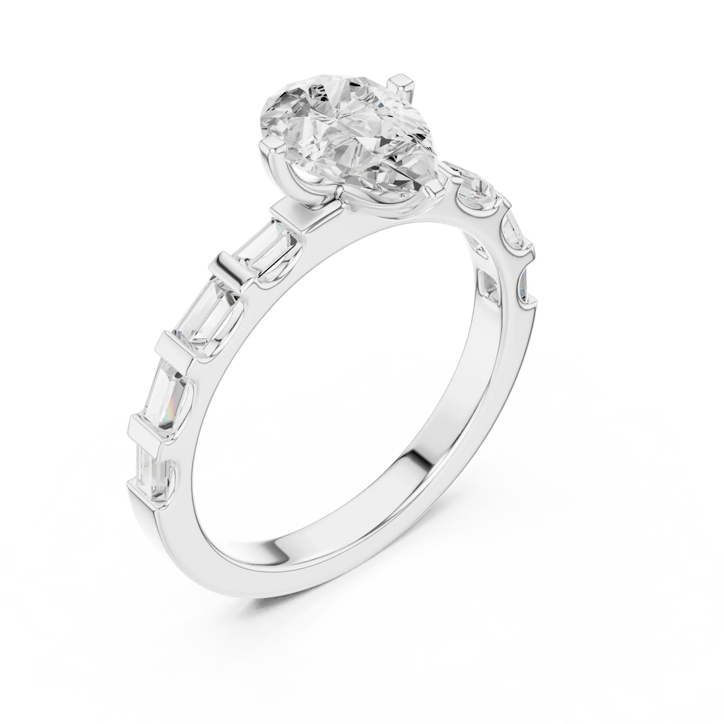 EF/VVS Clarity IGI Certified 1 Carat Pear Baguette Cut Lab Grown Diamond Ring
