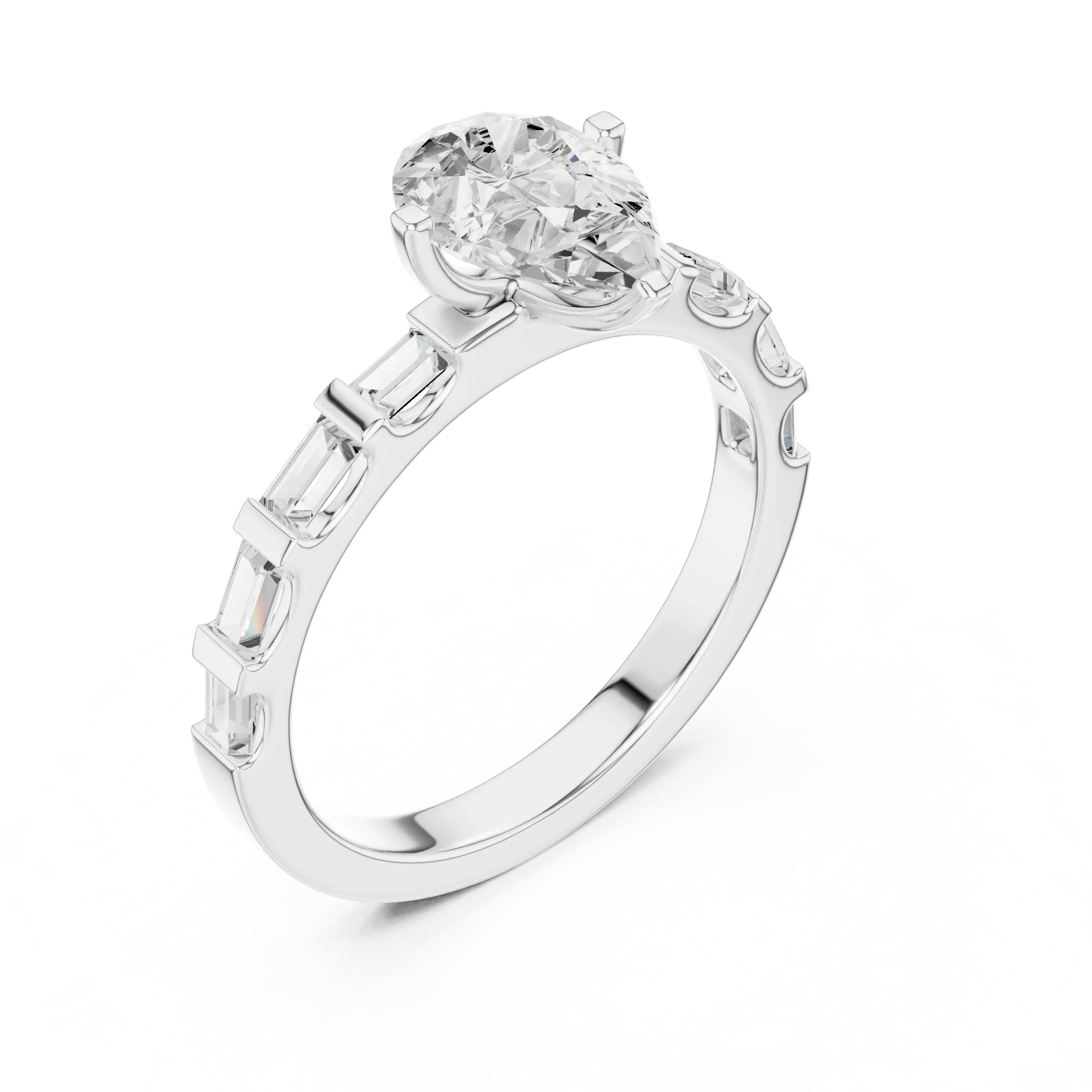 EF/VVS Clarity IGI Certified 1 Carat Pear Baguette Cut Lab Grown Diamond Ring