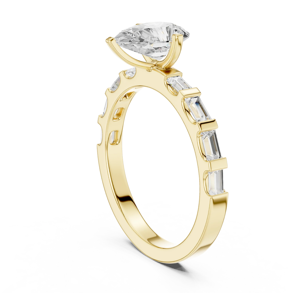 EF/VVS Clarity IGI Certified 1 Carat Pear Baguette Cut Lab Grown Diamond Ring