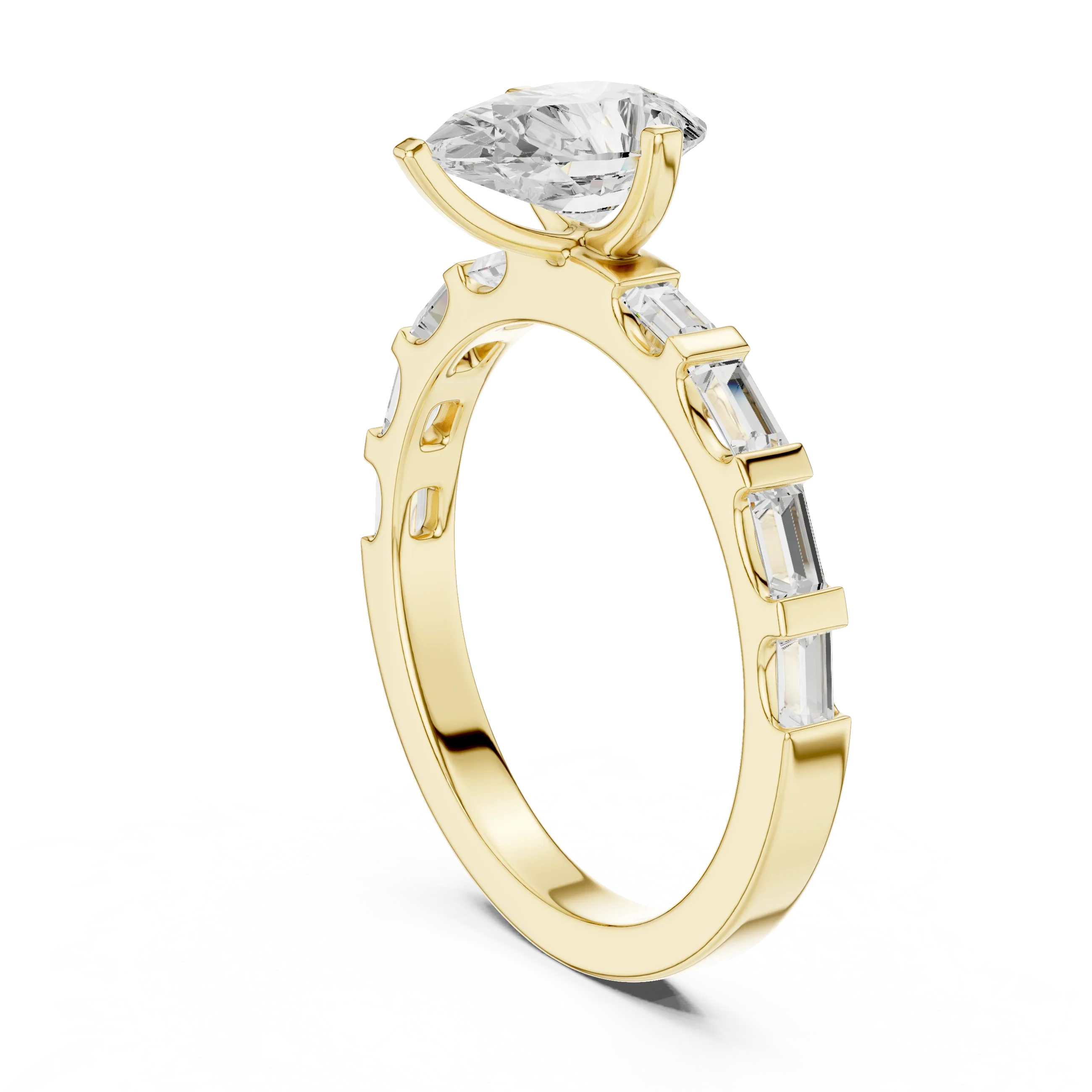 EF/VVS Clarity IGI Certified 1 Carat Pear Baguette Cut Lab Grown Diamond Ring