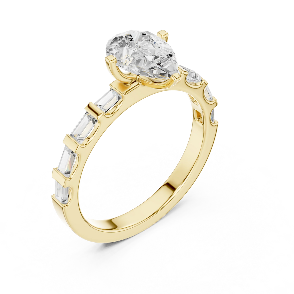 EF/VVS Clarity IGI Certified 1 Carat Pear Baguette Cut Lab Grown Diamond Ring