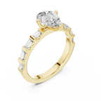 EF/VVS Clarity IGI Certified 1 Carat Pear Baguette Cut Lab Grown Diamond Ring