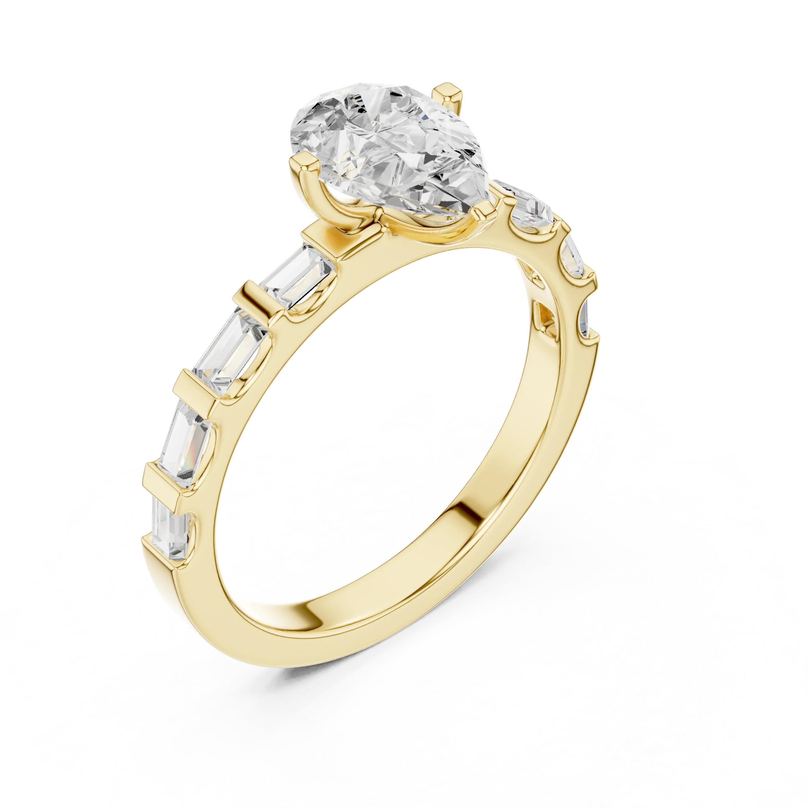 EF/VVS Clarity IGI Certified 1 Carat Pear Baguette Cut Lab Grown Diamond Ring
